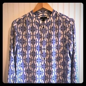 J Crew Cool Cat-Pattern Popover Blouse